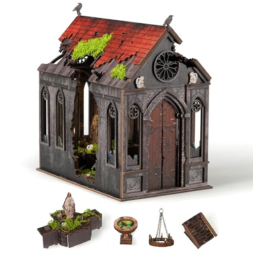 NookMaster Book Nook Kit, Lost Cathedral 3D Wooden Puzzle with LED Lights - color: Lost Cathedral