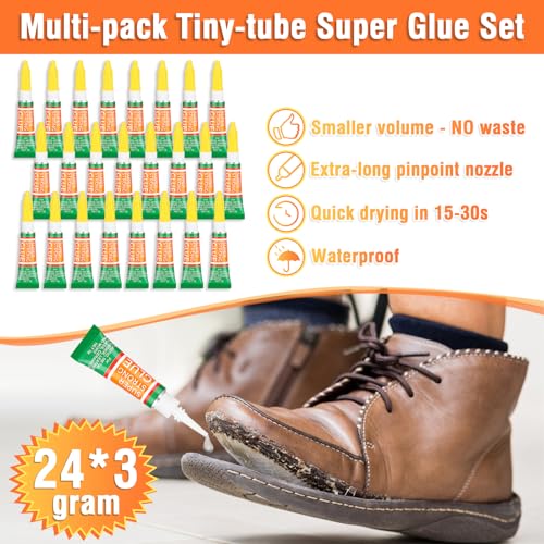 3g X 24 Pack Super Glue Clear for All Purpose, Fast Drying Liquid Formula Super Glue Liquid Cyanoacrylate (Ca) Glue for Plastic, Metal, Wood, Leather, Ceramic, Crafts Repair - style: 24 X 3G，New
