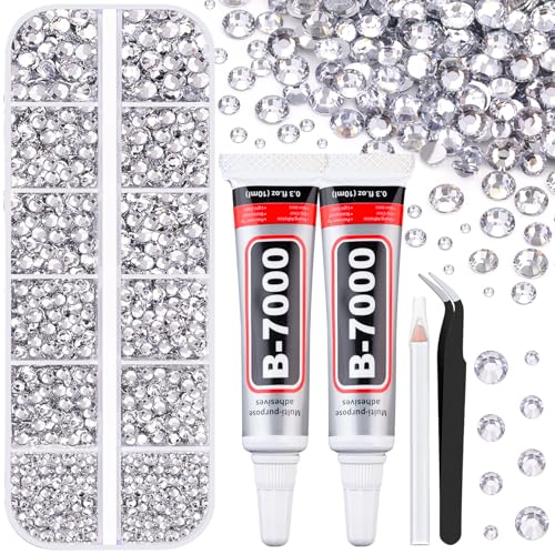 6100Pcs Resin Rhinestones for Crafting with 2Pcs 10ml B7000 Jewelry Glue, 1 Box Flatback Crystals Diamond (Clear) for Bedazzling Crafts DIY Nail Art Non Hotfix Gems for Clothing Shoes Tumblers - color: Clear, size: 1 Small Pack + 2Pc Glue