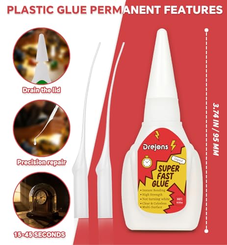 Super Glue Gel, Clear Glue Fast-Drying Thin & Strong Adhesive Superglue for Plastic, Wood, DIY Craft, Leather, Metal & Ceramic 0.35 oz*2 Pack