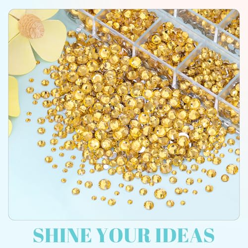 6100Pcs Resin Rhinestones for Bedazzling with 2Pcs 10ml B7000 Jewelry Glue, 1 Box Flatback Crystals Diamond (Golden Yellow) for Crafting Crafts, Gems for Clothing Shoes Tumblers Nail Art - color: Golden, size: 1 Small Pack + 2Pc Glue