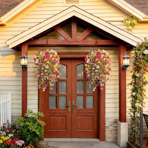 Artificial Flowers for Outdoors UV Resistant Spring Decor - color: Mixed Color Red, Yellow, Purple, Rose Red, Pink & White