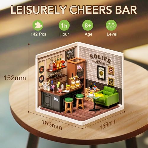 Rolife DIY Miniature Plastic House Building Set Toys Playset with LED Suitable for Mini Figures Construction Toys Diorama Kit Gifts for Teens Adults (Leisurely Cheers Bar) - style: Leisurely Cheers Bar