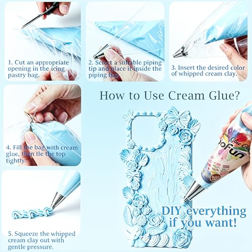 Blue Whipped Cream Glue Clay Kit, Decoden Cream Glue Crafts for Teens - color: Light Blue
