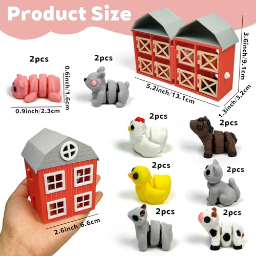17PC 3D Printed Farm Animal Toys with Red Barn & Fence Pen