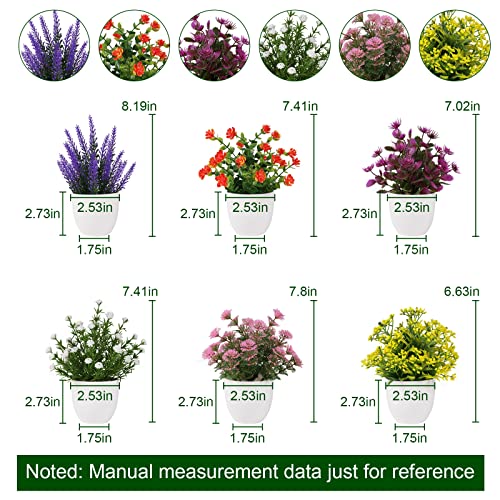 Yoratee 6 Pack Small Artificial Flower Potted Plants, Mini Faux Flowers in Pots Colorful Fake Plants for Indoor Bathroom Office Desk Tabletop Windowsill and House Shelf Decorations - color: B-colorful-6pcs