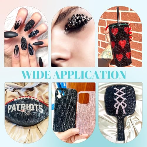 6100Pcs Resin Rhinestones for Crafting with 2Pcs 10ml B7000 Jewelry Glue, 1 Box Flatback Crystals Diamond (Black) for Bedazzling Crafts DIY Nail Art Non Hotfix Gems for Clothing Shoes Tumblers - color: Black, size: 1 Small Pack + 2Pc Glue