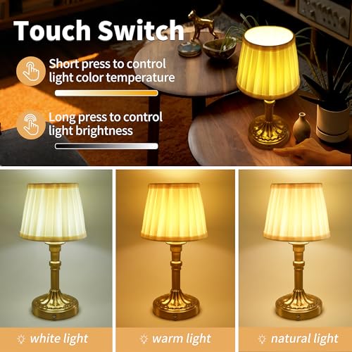 Mr.White Set of 2 Rechargeable Cordless Table Lamp with Fabric Shade, 5200mAh Battery Operated LED Table Light, for Restaurant Kitchen Patio Dinner Dining (Bronze) - color: 12.4" Bronze (2 Pack)