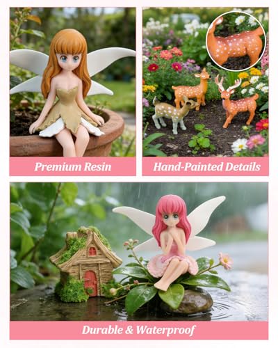 Avalution 112 Pcs Fairy Garden Accessories Kit, Miniature Fairies, Animals, Houses, Bridge and Pond for Planters, Terrariums and DIY Decor - size: 112 Pcs