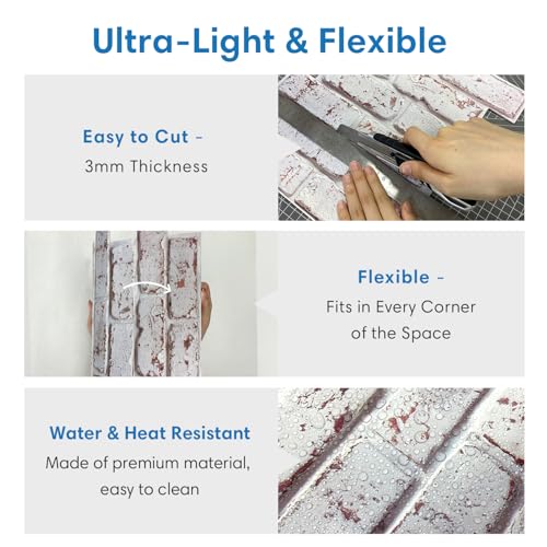 COMSTICKC 3D Faux Brick Wall Panels Peel and Stick, 10 Pcs 11.8" x 11.8" - color: Whitewash - 3