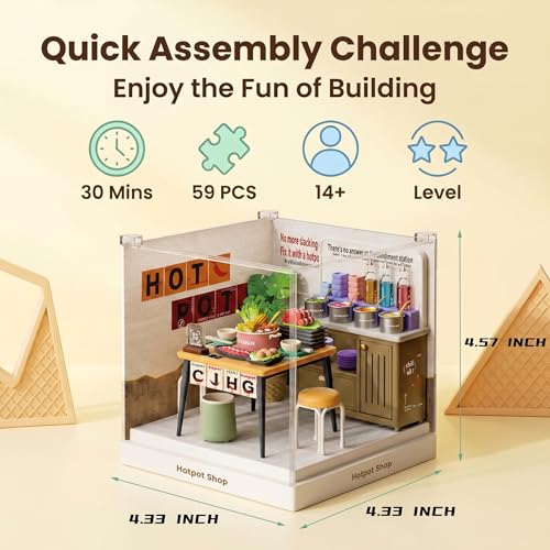 Hotpot Shop Super Miniature House Kit - DIY Plastic 3D Model Building Set for Adults & Teens, Build Your Own Hotpot Restaurant with Dustproof Case, Creative Craft Gift for Girls Women - color: Hotpot Shop, size: Small