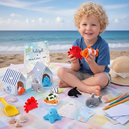 Blueweenly 73 Pcs Adopt a Sea Animal Theme Party Favors Set Plush Marine - style: Marine Animals