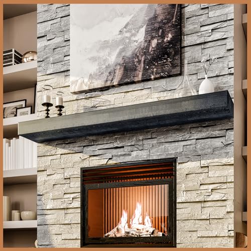 Avana Floating Fireplace Mantel - Handcrafted Wood, 72 Inches x 8 x 3, Gray Finish - Shelves for Over Fireplace - color: Grey, size: 72 X 8 X 3