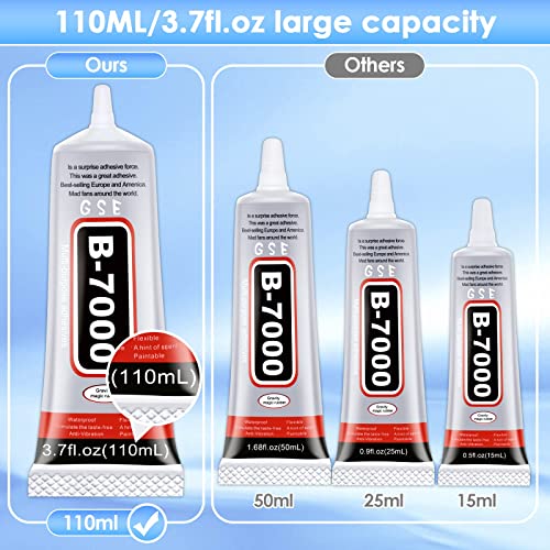B7000 Rhinestones Glue for Crafts, 110ML Glue of Diamond Jewelry 3.7fl.oz Clear B-7000 Super Jewelry Glue Transparent Industrial Adhesive for Fabric Phone Repair Jewelery Making Crystal Gem - color: 110 ml/ 3.7oz
