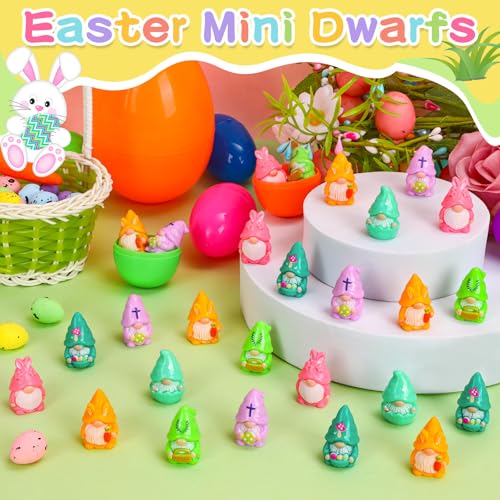 60 Pcs Easter Mini Gnomes Figures Tiny Fairy Resin Gnomes Figurines to Hide Easter Carrot Bunny Ear Basket Eggshell Eggs Element Miniature Gnomes Statues for Party Favors Tiered Tray Garden Decor - color: Orange