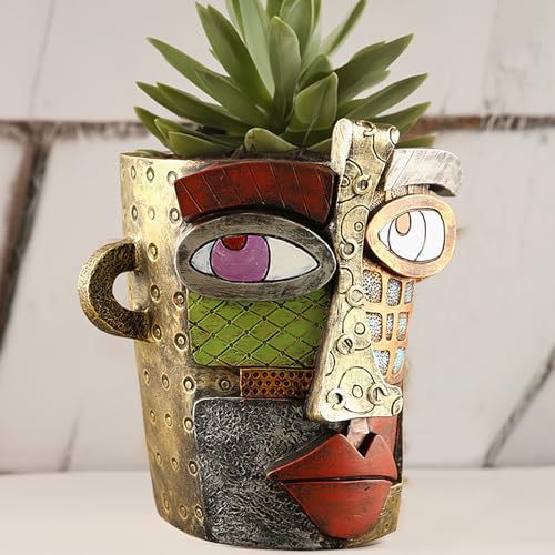 Picasso Abstract Resin Flower Pots Colorful Unique Face Planters Pots Head - color: Retro Face