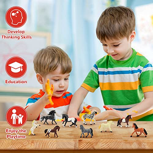 Toymany 12PCS 2-3" Tiny Horse Figurines Toy Set, Plastic Pony Small Foal Figures, Birthday Gift Cupcake Horse Cake Topper for Kids Toddlers - style: C-Horses