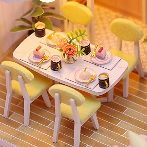 MAGQOO Miniature House Kit DIY Miniacture Dollhouse Kits with Furniture and LED Dust Proof 1:24 Wooden Dollhouse Kit (Sweet Time) - color: Sweet Time