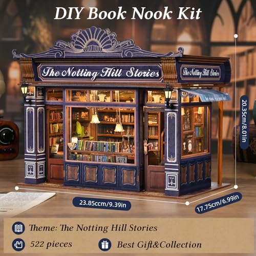 DIY Miniature House Kit, Dollhouse Fantastic Book Store for Adults to Build, Birthday/Christmas Day Gift for Family and Friends, Prefab Tiny Home with LED Lights,The Notting Hill Stories - color: The Notting Hill Stories