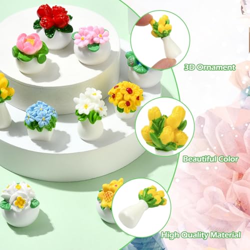 Stiesy 22 Pcs Resin Flower Pot Miniatures Ornaments 11 Styles Mini Plant Decor for Succulent Arrangement Tabletop Micro Landscape Display Home Office Accent - color: Flower Plant-22pcs