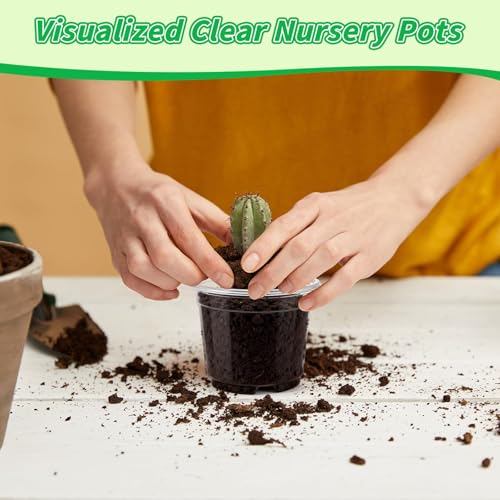 VOKOY 42 Pack 4/3/2.75 Inch Clear Nursery Pots with 50 Plant Labels, Clear Plant Pots with Drainage Hole Plastic Transparent Variety Pack Garden Flower Seedling Pots Small Planter Containers - size: 4/3/2.75 Inch - 42pcs