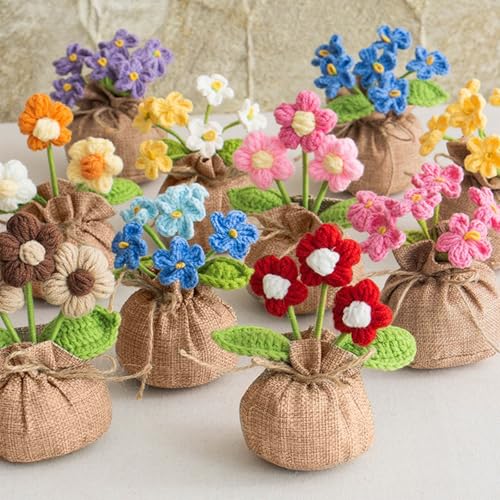 Crochet Dark Purple Myosotis Flowers Bouquet for Women Office Desk Decor - color: Dark Purple Myosotis