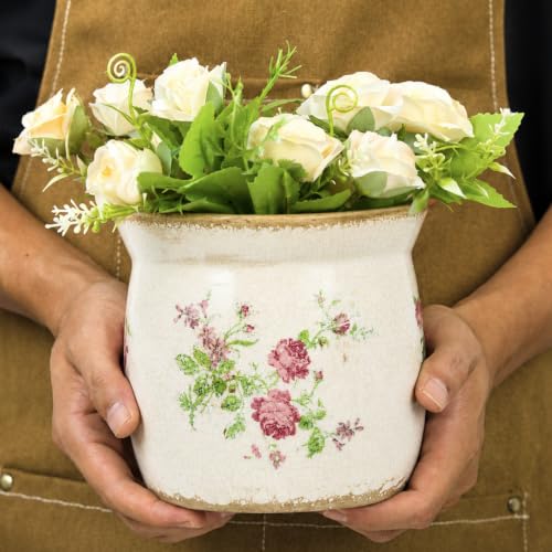 Doysayes Vintage Ceramic Flower Pot for Indoor Plant with Drainage Hole - color: Pink