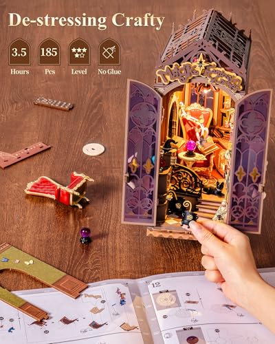 Rolife LED Book Nook Kit Magic Fantasy Corner, DIY Booknook Kit 3D Creative Decorative Bookend Bookshelf Insert, Halloween/Christmas Decorations/Gifts for Adults (Magic Fantasy Corner) - color: Magic Fantasy Corner