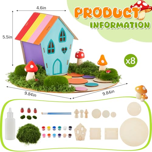 Kathfly 8 Sets Wooden Fairy House DIY Kit, Craft, Fairy House - color: Fairy House