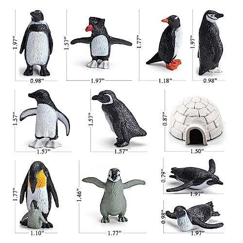 SCAHOW 11PCS Penguin Toys, Plastic Arctic Animal Penguin Figures for Kids, Realistic Polar Animals Penguin Figurines Set with Igloo Model, Cake Topper Winter Miniature Toys Decoration - style: 11PCS