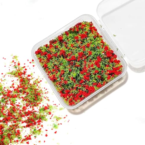 Miniature Tree Powder & Static Grass Flock with 2.17x2.17x0.8in Box, Realistic Model Turf for DIY Micro Landscape, Diorama Scenery, Fairy Garden, Model Railroad & Miniature Craft Projects.Red - color: Red