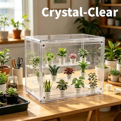 Mini Greenhouse Indoor, Clear Small Green House with Magnetic Door, Stackable Succulent Seed Starting Kit Children Nature Observation Station - size: 10.6"x 7"x 8"