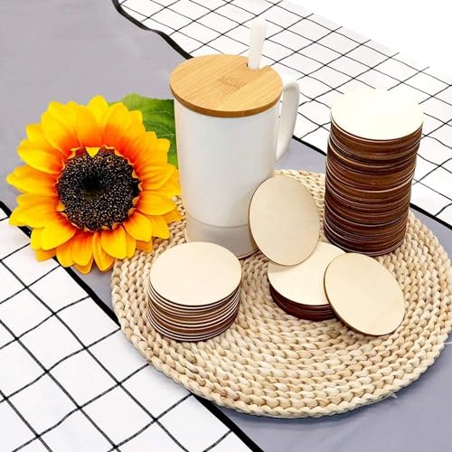 120 Pcs Unfinished Wood Circle Coins, 2 Inch Natural Wood Slices, Disc Blank Natural Ornaments for Decoration DIY Craft Art Supplies (Round 2 x 2 x 0.12 inches) - color: Round 2 x 2 x 0.12 inches