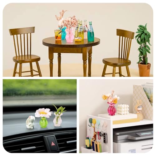 10Pcs Resin Mini Vase Plants Flower Pots Miniature Dollhouse Accessories Furniture Ornaments for Desktop Tableware Prop Decorations Crafts for Adult Green Pink - style: Vase