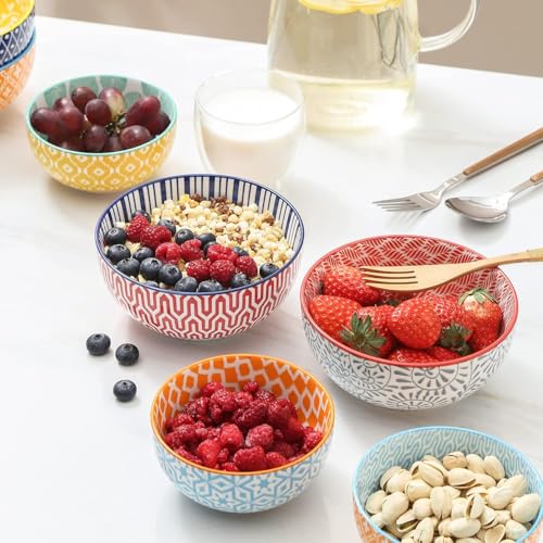 Selamica Ceramic 12 OZ Dessert Bowls Set, Ice Cream Bowls, 4.7 Inch Small Bowls for Ice Cream, Snack, Side Dishes, Microwave Dishwasher Safe, Set of 6 - color: Assorted Colors, size: 4.7 Inch
