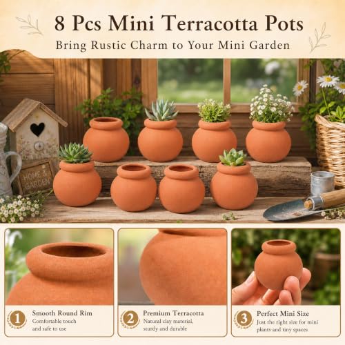 Hiawbon 8 Pcs Miniature Clay Pots Mini Terracotta Pots