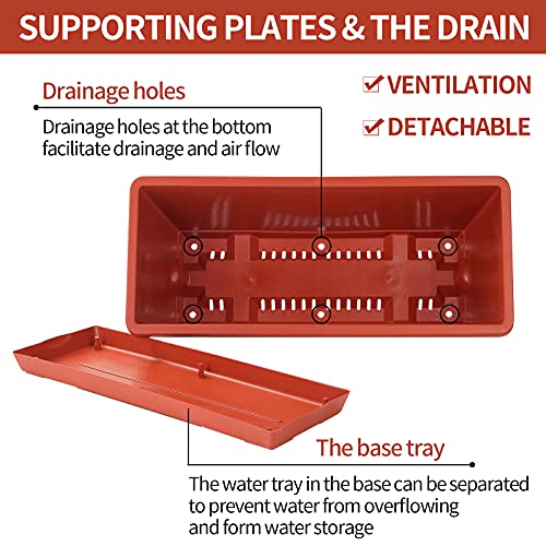Window Box Planter,12Pack Plastic Vegetable Flower Planters Boxes - color: Brick Red, size: 16.6 x 7 x 5.9 inches