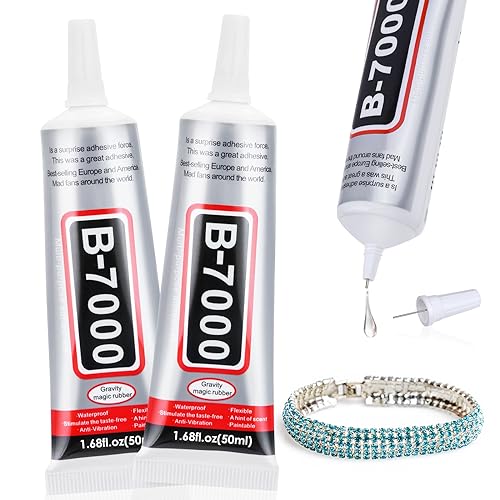 Jollidecor B-7000 Clear Fabric Glue, 2 PCS 50ML Rhinestone Jewelry Glue Super Strong Adhesive for All Purpose DIY Art Crafts Stone Beads Jewelry Repair - style: 2 x 50ml