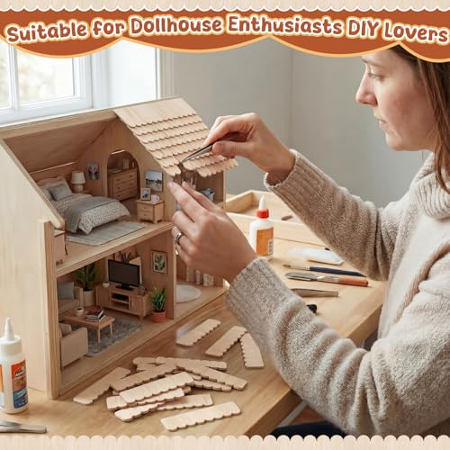 Wenqik 100 Strips Dollhouse Roof Shingles, Natural Wood - color: Natural Wood