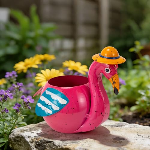 Flamingo Planter Small Succulent Pots Metal Animal Planters - color: Pink Flamingo Planter