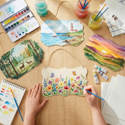 Patelai 10 Pcs Blank Wood Signs Unfinished Plaques with Ropes,3 Styles - style: 3 Styles