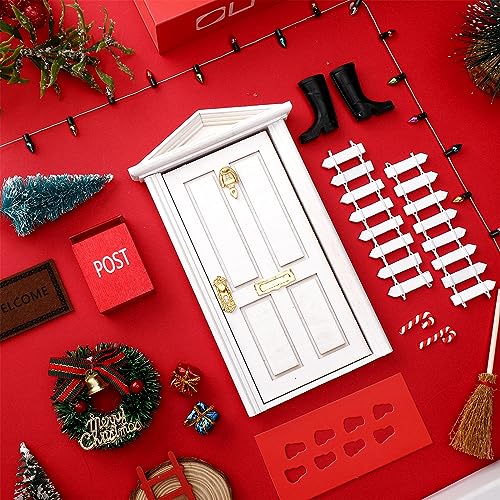 Hungdao 20 Pcs Christmas Fairy Door Wooden Miniature Decor, White - color: White