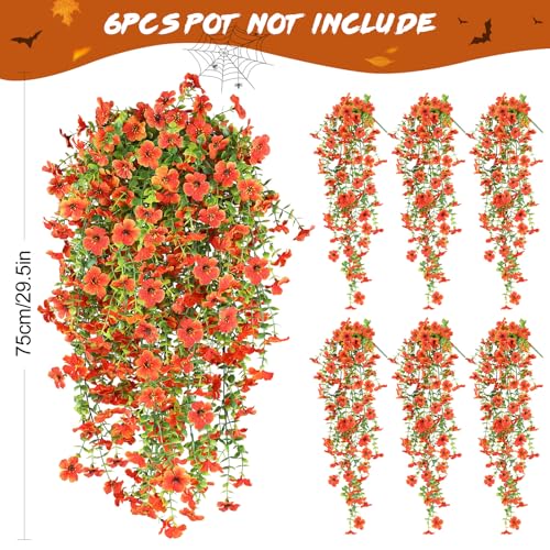 Artificial Fall Flowers for Outdoors UV Resistant Orange Fake Mums Decor - color: Orange