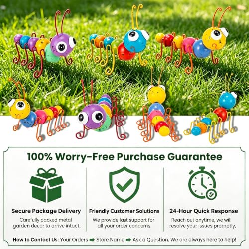 Metal Yard Art Colorful Caterpillar Figurines Set of 3 - color: 3 Pack Caterpillars