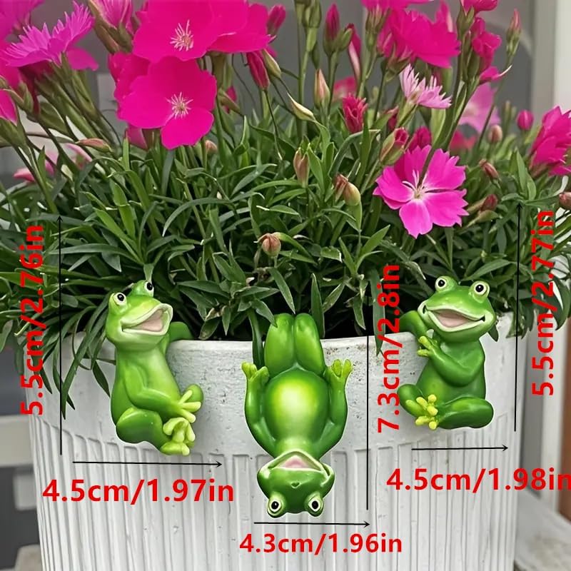 3 Pieces of Outdoor Courtyard Climbing Frog Statue Decoration, Outdoor Fairy Garden Resin Crafts, Flower Pot Landscape Frog, Miniature Landscape Pendant Accessories