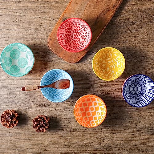 Selamica Ceramic 4 OZ Dipping Bowls Set of 6, Assorted Colors - color: Assorted Colors, size: 3.5 Inch