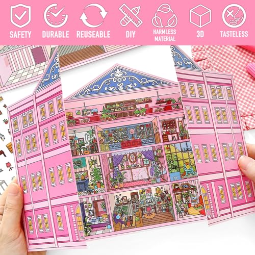 Large 3D Miniature Openable Dollhouse Scene Stickers for Adults, 10+ Rooms - color: Mini Grid World-large 2 Set