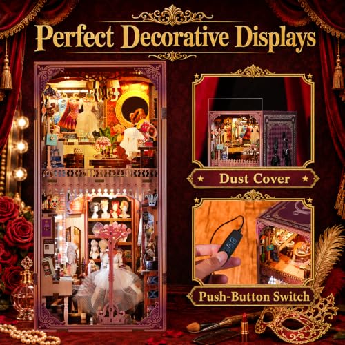 fifijoy DIY Book Nook Kit - Theatre Dressing Room DIY Miniature Dollhouse Booknook Kit for Adults, 3D Wooden Puzzle Bookend Bookshelf Insert Decor, Gift for Family, Friends (with White Light) - color: Theatre Dressing Room