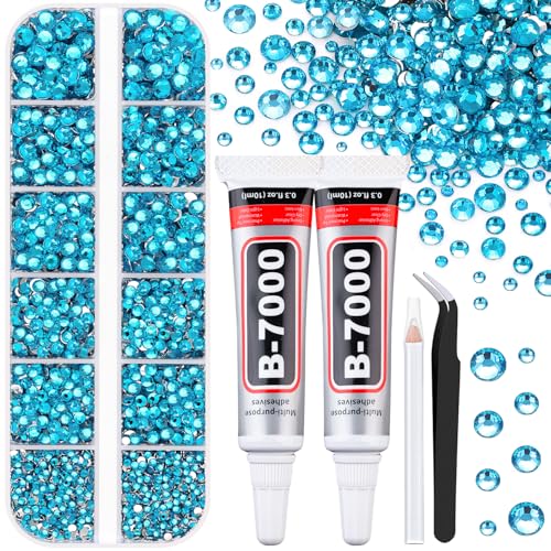 6100Pcs Resin Rhinestones for Crafting with 2Pcs 10ml B7000 Jewelry Glue, 1 Box Flatback Crystals Diamond (Indicolite) for Bedazzling Crafts DIY Nail Art Non Hotfix Gems for Clothing Shoes - color: Indicolite, size: 1 Small Pack + 2Pc Glue
