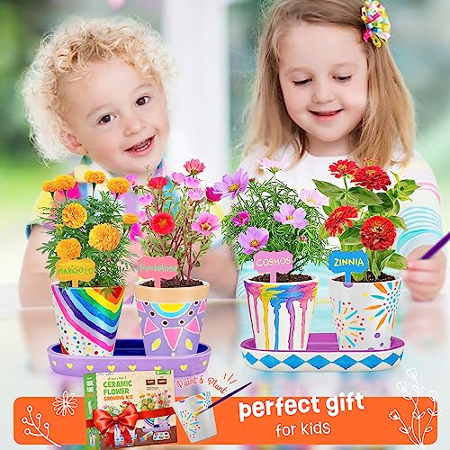 Tekoly 4 Set Paint & Plant Flower Gardening Kit, Gifts for Girls Ages 8-12